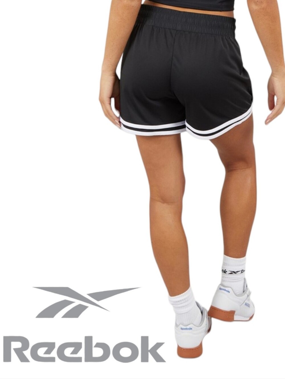 Reebok Black Athletic Mesh Shorts with White Stripe